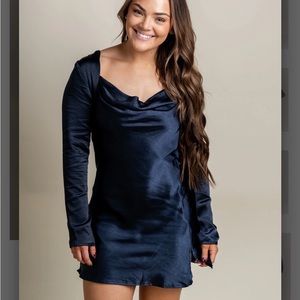Navy satin mini dress small